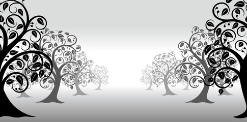 Vector Monochrome Seamless Tree Silhouette Illustration. Horizontally Repeatable.
