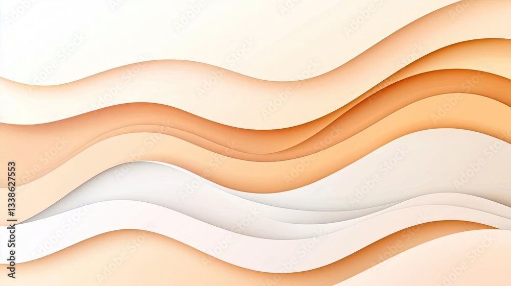 Poster Negative space design abstract background concept. Abstract wavy pattern in soft hues of white and peach, perfect for backgrounds or designs.