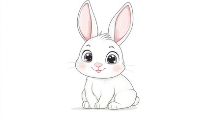 Obraz premium Cute cartoon white rabbit sitting