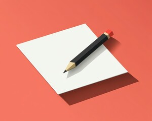 Minimalist Setup with Blank Paper and Black Pencil on Colorful Background