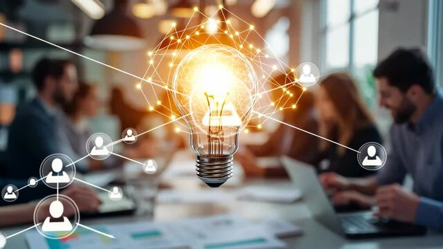 The lightbulb symbolizes innovation and creativity in business, highlighting the value of fresh ideas, collaboration, and advanced technology for organizational success and efficiency