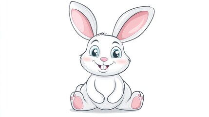 Cute cartoon rabbit sitting, cheerful expression, simple background, suitable for children's books or products