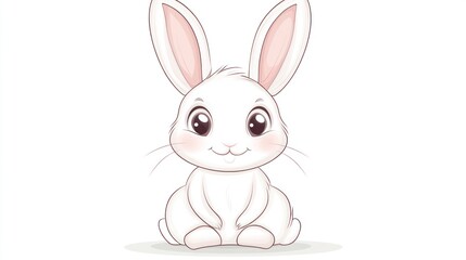 Fototapeta premium Cute cartoon rabbit sitting, peaceful, simple, kids, digital art, illustration, stock photo, background