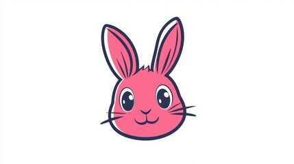 Cute Pink Rabbit Head Cartoon Illustration
