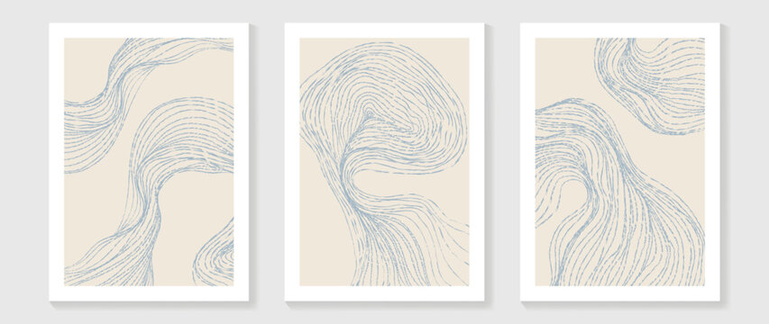 Abstract line art background vector. Minimalist modern contour drawing. Contemporary abstract art design for wall art, wallpaper, home decoration, cover, printable painting.