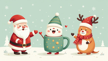cute seasonal illustrations christmas cards mugs banners featuring festive designs flat vector