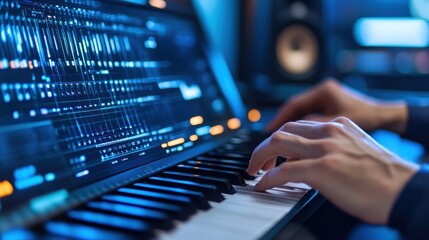 Hands On Keyboard With Complex Digital Interface.