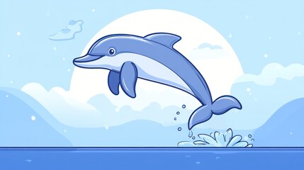 Obraz premium Cute dolphin jumping in the moonlight