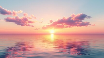 Fototapeta premium Sunset over ocean landscapes idea. A serene sunset over calm waters, reflecting hues of pink and orange in the sky.