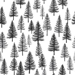 Obraz premium Seamless pattern featuring hand drawn trees in various styles and arrangements