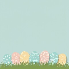 Charming Easter Eggs Illustration with Spring Designs on a Pastel Background. Celebrate Easter with Colorful, Decorative Eggs in Grass.