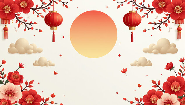 ese traditional ornaments set lunar year decorations flowers lanterns clouds elements icons chinese new year