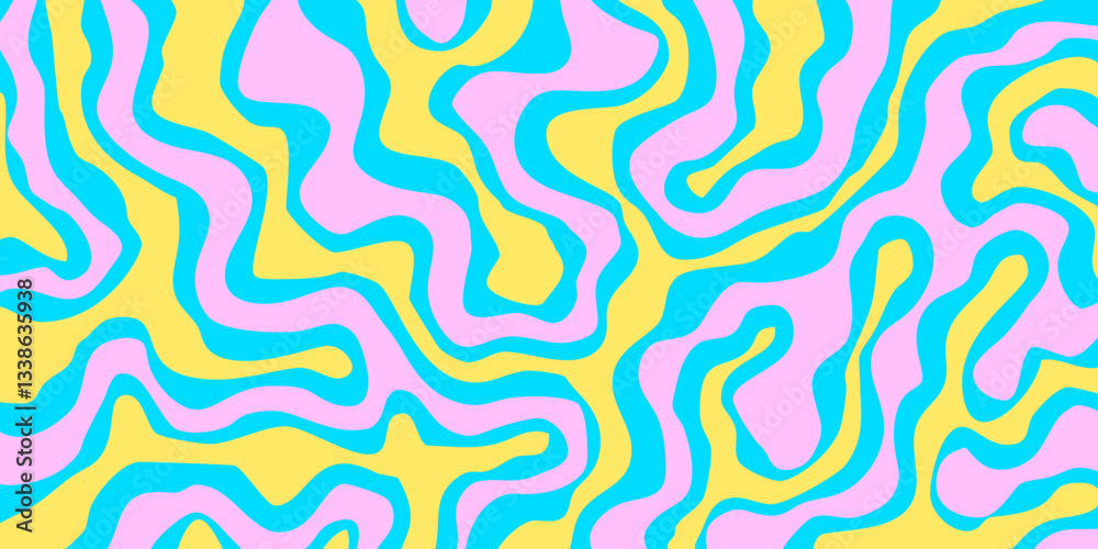 Aufkleber Abstract Geometric Wavy Background. Cool Funky Art Vector Design. Groovy Trippy Hippy Pattern. Psychedelic Y2k Texture. Retro Fun Bg.