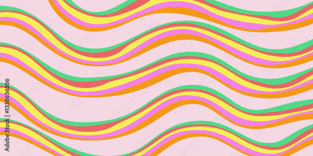 Poster rainbow wavy abstract backgound. cool colorful playful texture. groovy psychedelic stripes. y2k funn