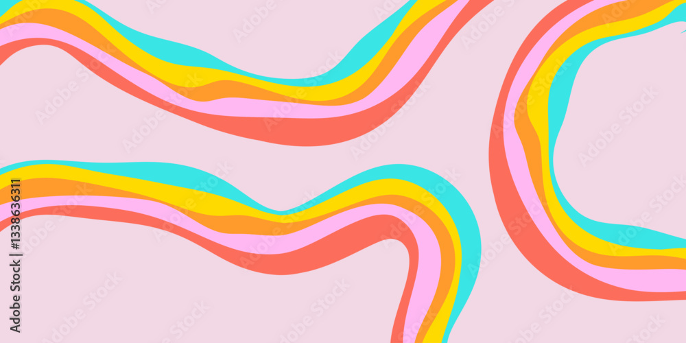 Poster rainbow wavy abstract backgound. cool colorful playful texture. groovy psychedelic stripes. y2k funn