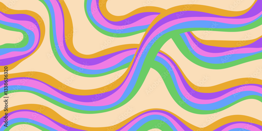 Poster rainbow wavy abstract backgound. cool colorful playful texture. groovy psychedelic stripes. y2k funn