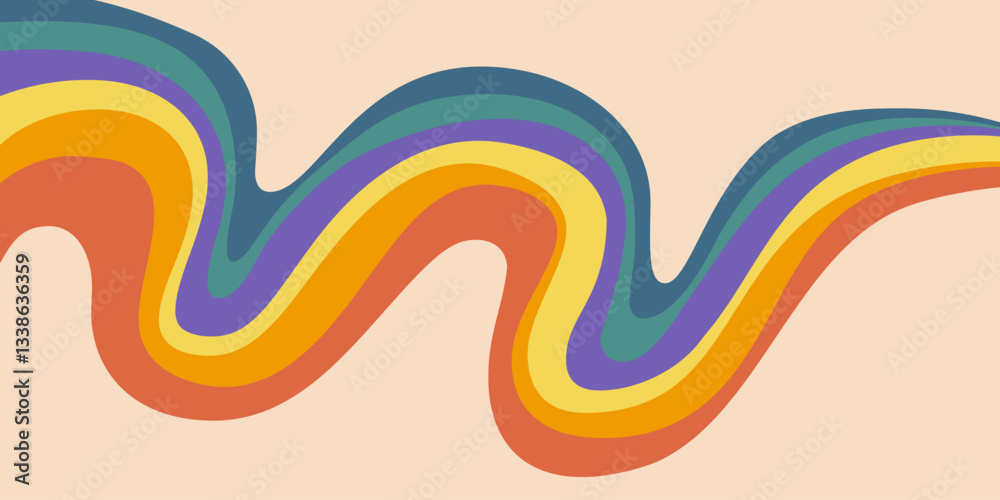 Poster Rainbow Wavy Abstract Backgound. Cool Colorful Playful Texture. Groovy Psychedelic Stripes. Y2k Funny Vector Texture. Pop Art Retro Bg.