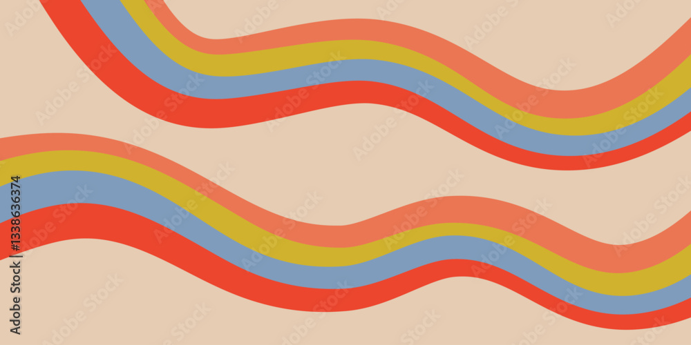 Poster Rainbow Wavy Abstract Backgound. Cool Colorful Playful Texture. Groovy Psychedelic Stripes. Y2k Funny Vector Texture. Pop Art Retro Bg.