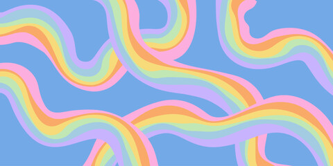 Rainbow Wavy Abstract Backgound. Cool Colorful Playful Texture. Groovy Psychedelic Stripes. Y2k Funny Vector Texture. Pop Art Retro Bg.