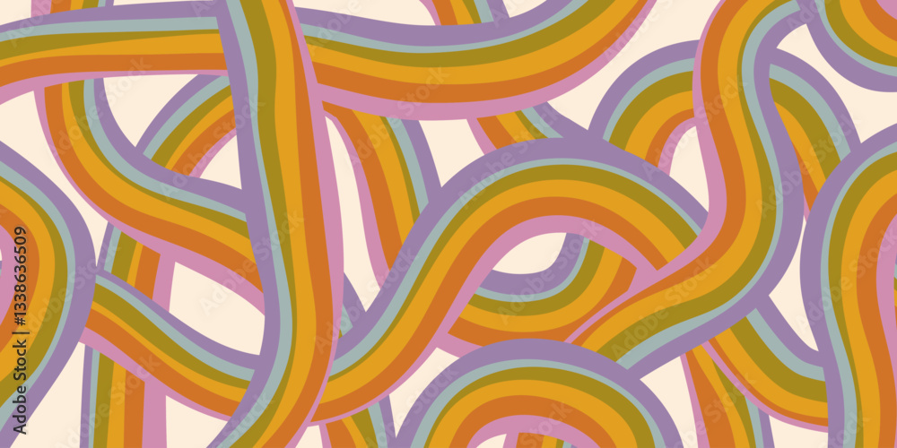 Poster Rainbow Wavy Abstract Backgound. Cool Colorful Playful Texture. Groovy Psychedelic Stripes. Y2k Funny Vector Texture. Pop Art Retro Bg.