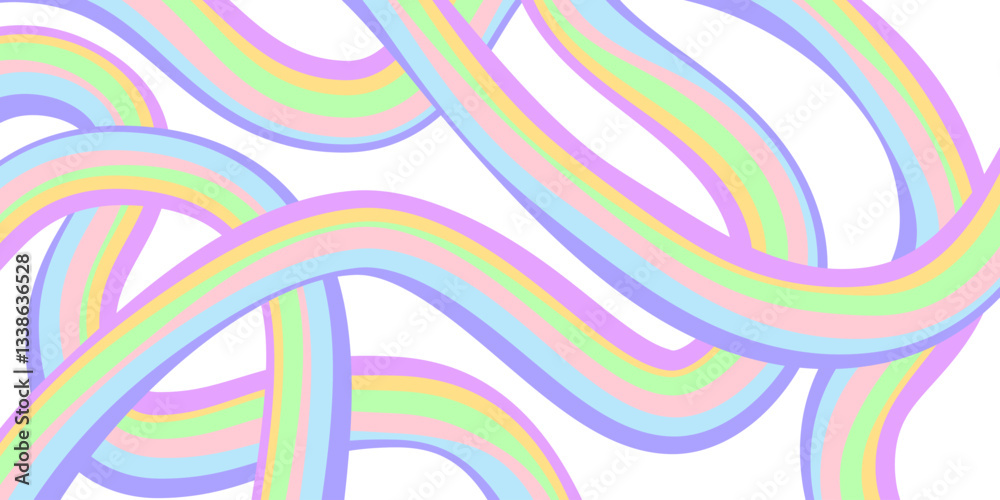Aufkleber Rainbow Wavy Abstract Backgound. Cool Colorful Playful Texture. Groovy Psychedelic Stripes. Y2k Funny Vector Texture. Pop Art Retro Bg.
