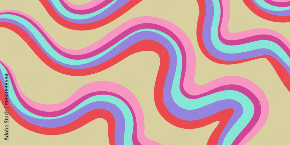 Aufkleber Rainbow Wavy Abstract Backgound. Cool Colorful Playful Texture. Groovy Psychedelic Stripes. Y2k Funny Vector Texture. Pop Art Retro Bg.