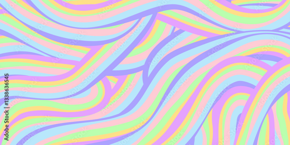Aufkleber Rainbow Wavy Abstract Backgound. Cool Colorful Playful Texture. Groovy Psychedelic Stripes. Y2k Funny Vector Texture. Pop Art Retro Bg.