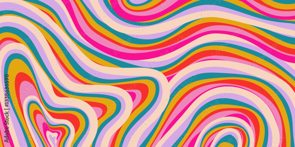Poster Rainbow Wavy Abstract Backgound. Cool Colorful Playful Texture. Groovy Psychedelic Stripes. Y2k Funny Vector Texture. Pop Art Retro Bg.