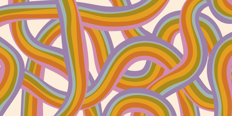 Rainbow Wavy Abstract Backgound. Cool Colorful Playful Texture. Groovy Psychedelic Stripes. Y2k Funny Vector Texture. Pop Art Retro Bg.