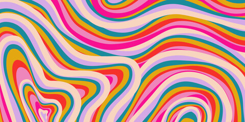 Rainbow Wavy Abstract Backgound. Cool Colorful Playful Texture. Groovy Psychedelic Stripes. Y2k Funny Vector Texture. Pop Art Retro Bg.