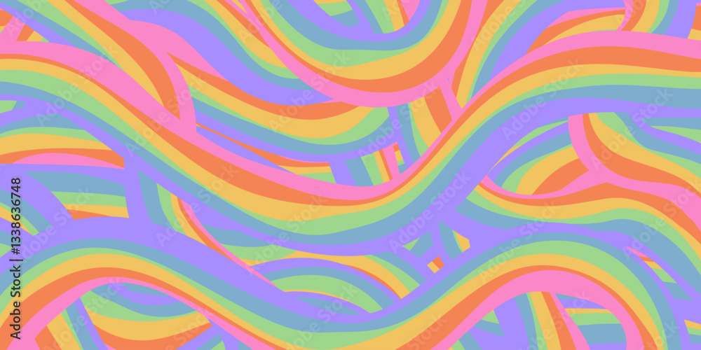 Aufkleber Rainbow Wavy Abstract Backgound. Cool Colorful Playful Texture. Groovy Psychedelic Stripes. Y2k Funny Vector Texture. Pop Art Retro Bg.