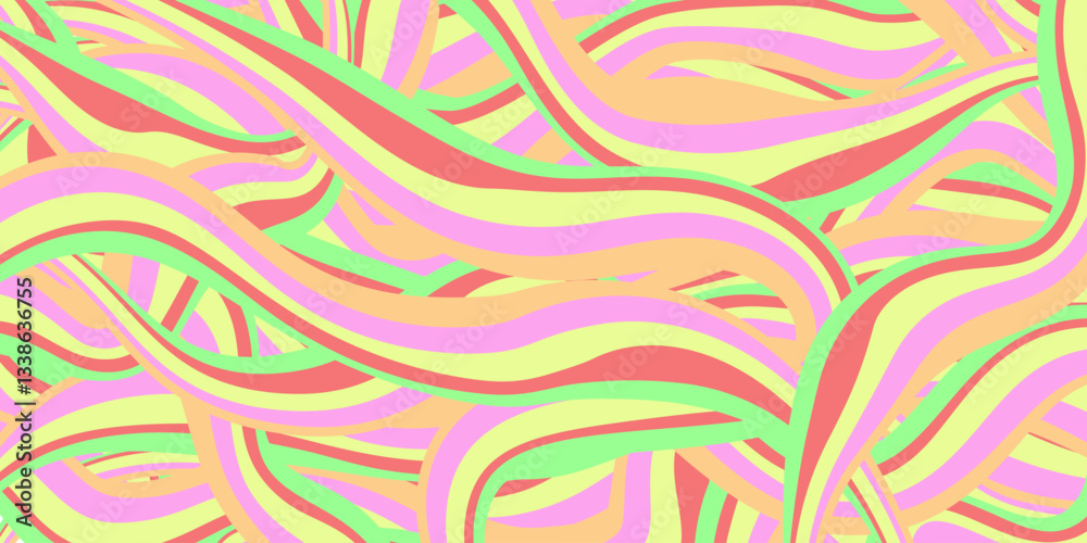 Poster Rainbow Wavy Abstract Backgound. Cool Colorful Playful Texture. Groovy Psychedelic Stripes. Y2k Funny Vector Texture. Pop Art Retro Bg.