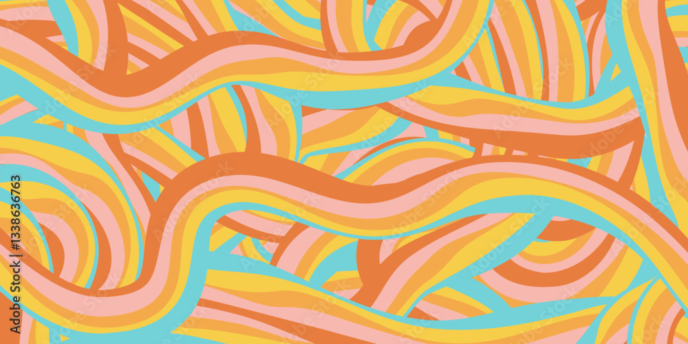 Aufkleber Rainbow Wavy Abstract Backgound. Cool Colorful Playful Texture. Groovy Psychedelic Stripes. Y2k Funny Vector Texture. Pop Art Retro Bg.