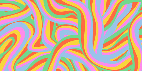 Rainbow Wavy Abstract Backgound. Cool Colorful Playful Texture. Groovy Psychedelic Stripes. Y2k Funny Vector Texture. Pop Art Retro Bg.