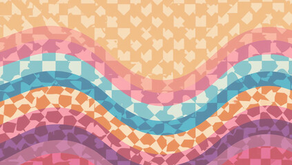 flat vector illustration features retro hippie checkered wavy pastel background inspired