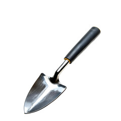 metal garden trowel with a sharp blade isolated on transparent background