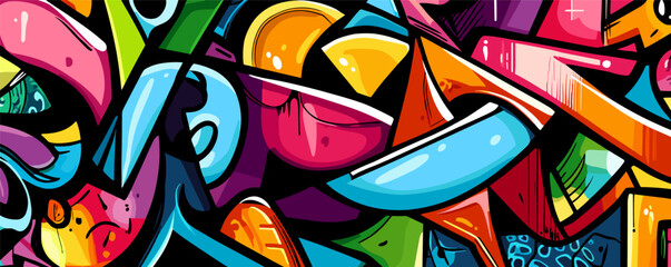 Obraz premium Colorful abstract street art with bold geometric shapes and vibrant colors.