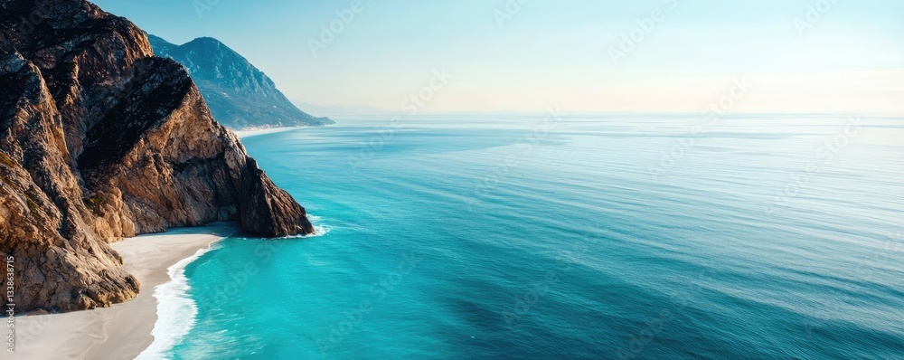 Poster seaside cliffs landscapes idea. breathtaking view of a serene ocean meeting a tranquil shoreline und