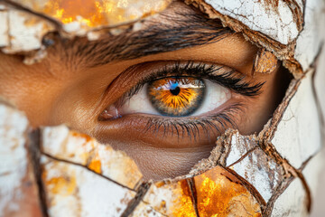 Naklejka premium Eye Through Cracked Surface 