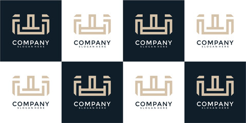 Abstract Geometric Company Logo Designs in Beige and Dark Blue