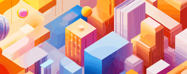 Fototapeta premium Vibrant abstract cityscape with geometric shapes in warm colors.