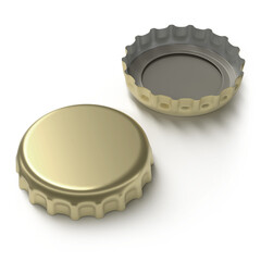 Two bottle caps, one facing up and the other facing down