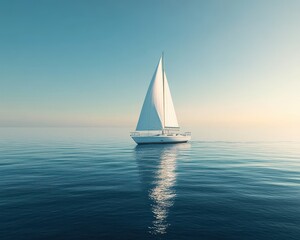 Obraz premium Tranquil Sailboat on Calm Waters at Sunset with Clear Sky