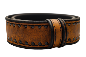 Leather cuff bracelet with decorative stitching and rivets in warm brown tones