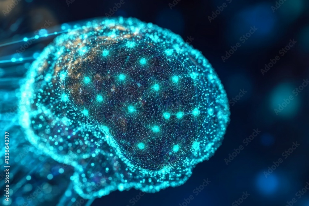 Aufkleber Digital representation of a brain showcasing neural connections and data flow in an abstract setting