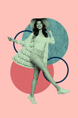 Pop image sketch 3d collage poster of happy girl dance relax party concert performance celebration music entertainment event