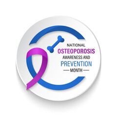 Vector graphic of National Osteoporosis Month health awareness. Awareness ribbon and human bone icon. Design for web banner, cards, prints, social media, poster, flyer and background design template.