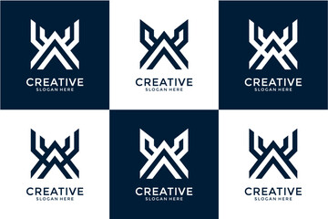 Abstract Geometric Logo Design: Blue and White Minimalist Vector Icons