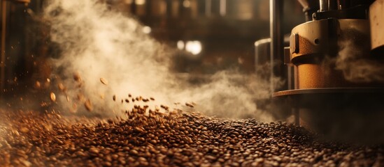Artisan Coffee Roasting Process, Aromatic Beans in Motion with Steam