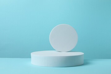 White podiums on a blue background